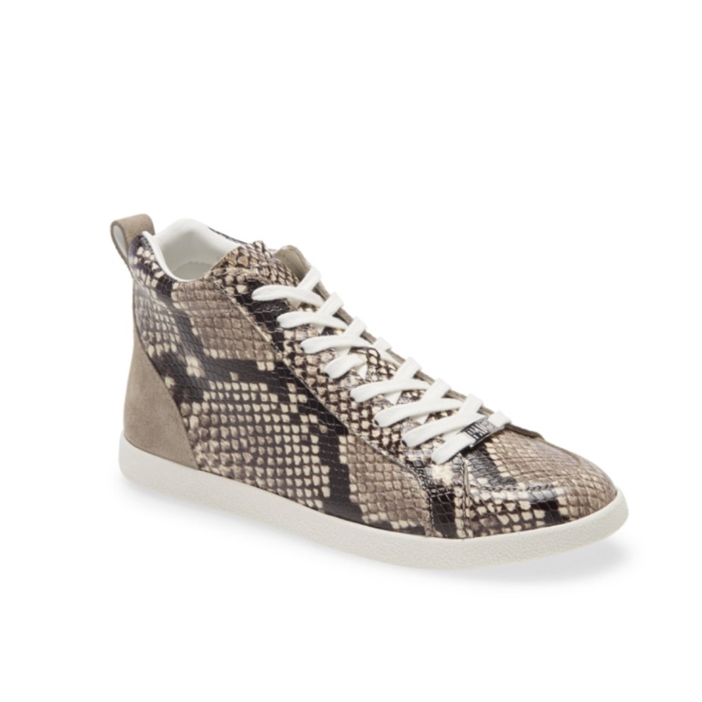 New Paige Annie Snake Embossed Mid Top Goat Leather Sneaker